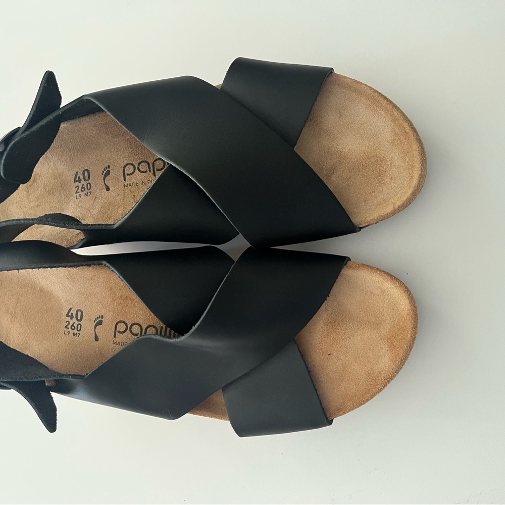 Papillio Black and Tan Samira Sandals with Crisscross Straps